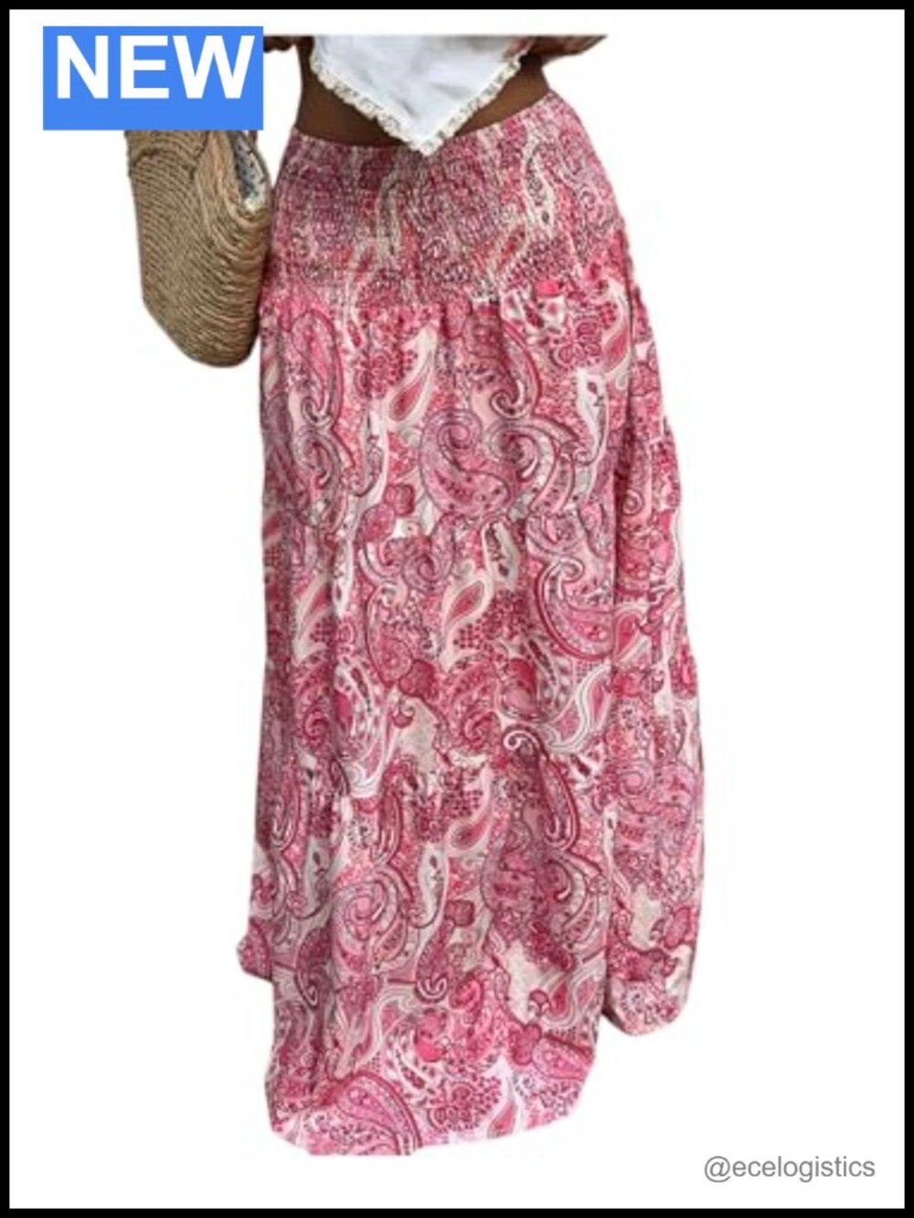 Milumia Women's Paisley Print Flowy Maxi Skirts Boho Shirred Long Skirts Beach